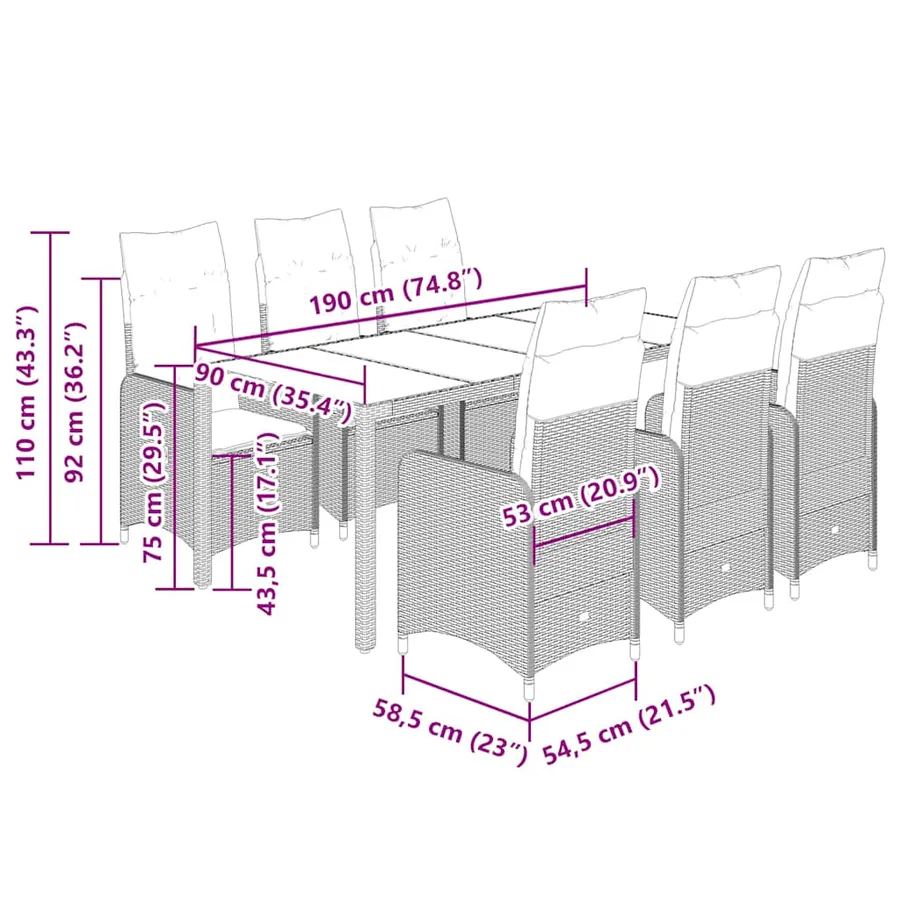 Ensemble de bistro de jardin 7 pcs coussins beige poly rotin - 7