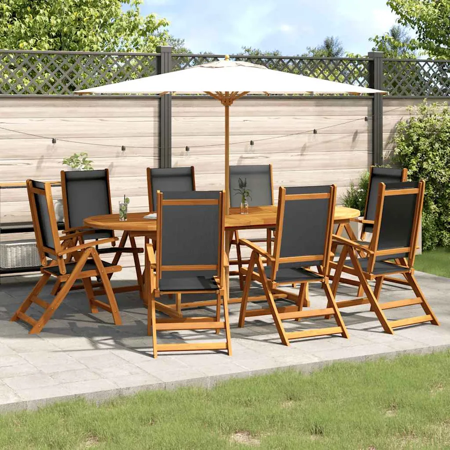Ensemble à manger de jardin 9pcs bois d'acacia solide textilène