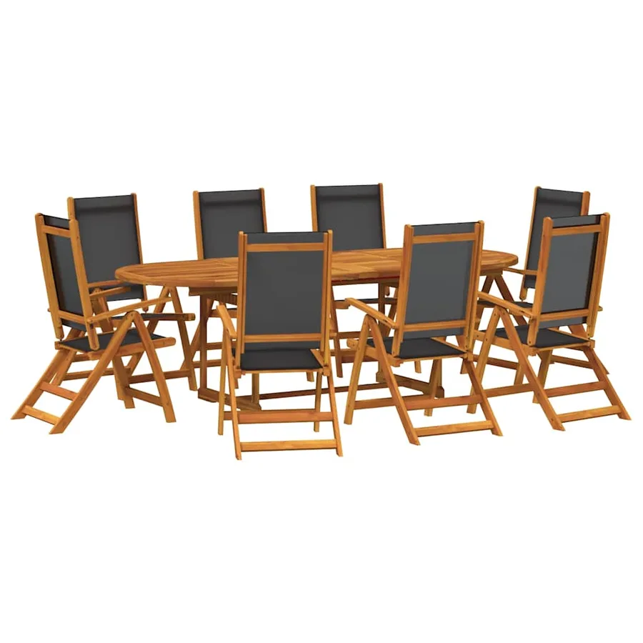 Ensemble à manger de jardin 9pcs bois d'acacia solide textilène - 2