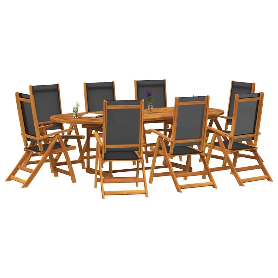 Ensemble à manger de jardin 9pcs bois d'acacia solide textilène - 3