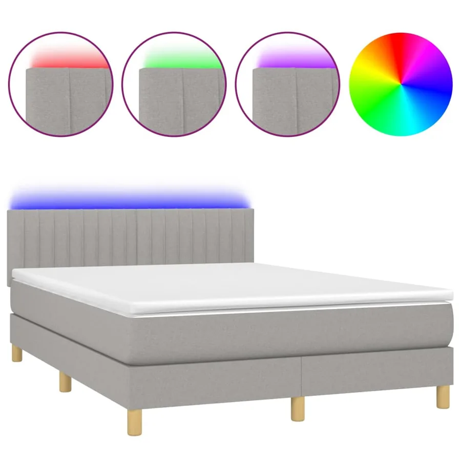 Sommier à lattes de lit et matelas et LED Gris clair 140x190 cm - 2