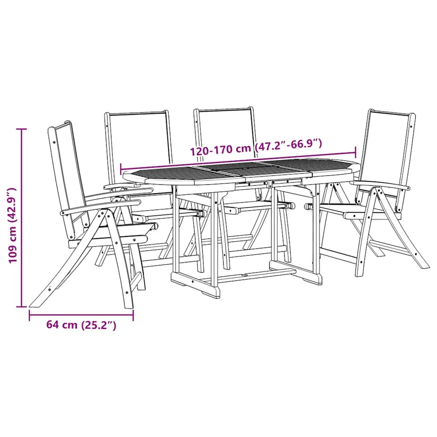 Ensemble à manger de jardin 5pcs bois d'acacia solide textilène - 14