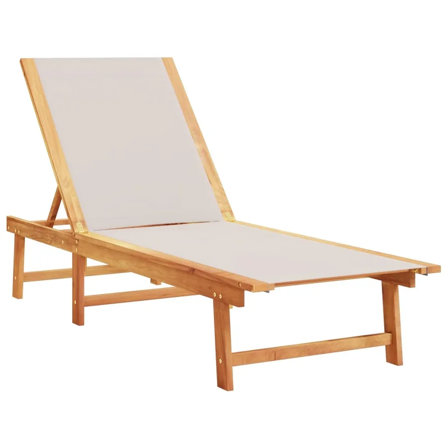 Chaises longues lot de 2 gris bois acacia solide et textilène - 3