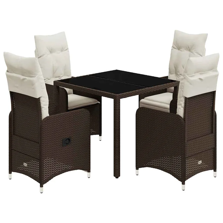Ensemble de bistro de jardin 5 pcs coussins marron poly rotin - 2