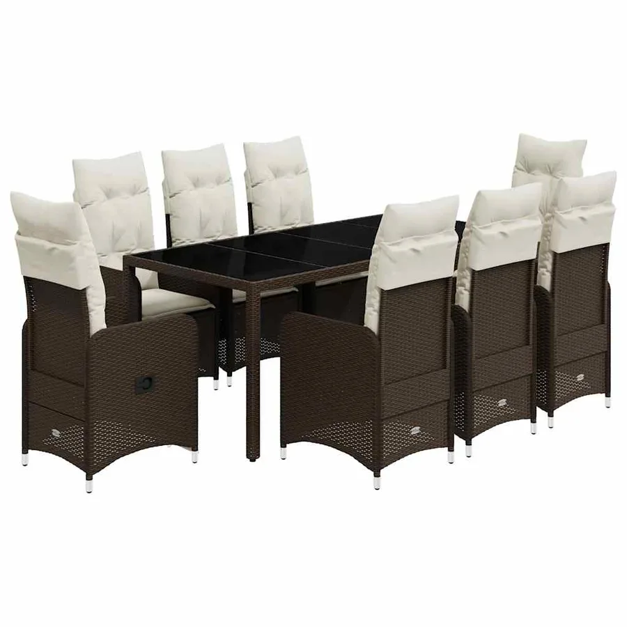 Ensemble de bistro de jardin 9 pcs coussins marron poly rotin - 2