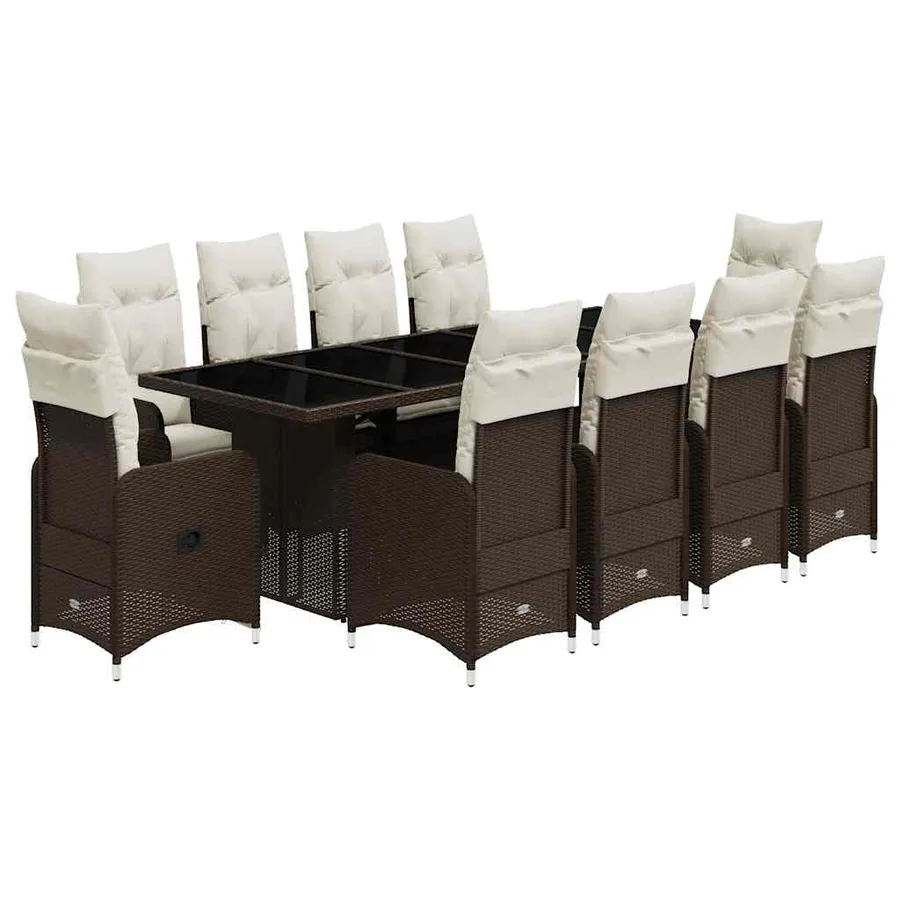 Ensemble de bistro de jardin 11 pcs coussins marron poly rotin - 2