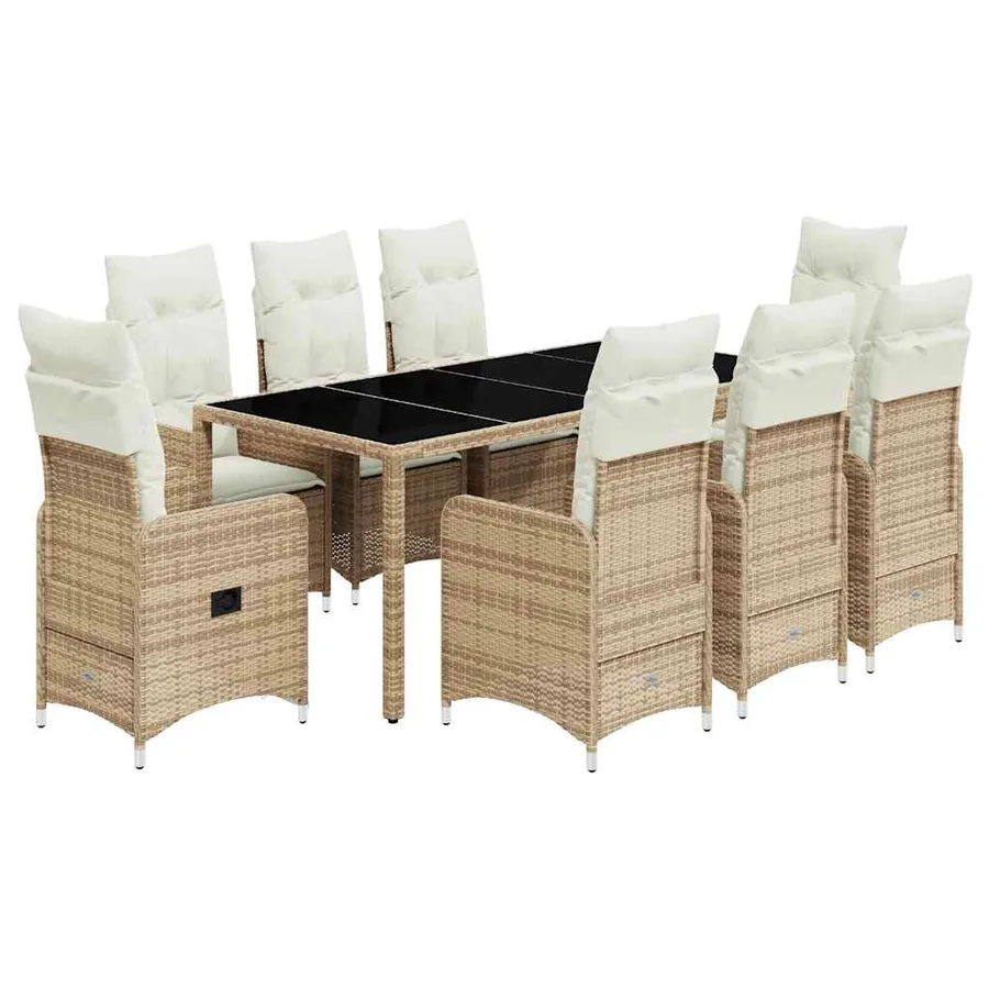 Ensemble de bistro de jardin 9 pcs coussins beige poly rotin - 2