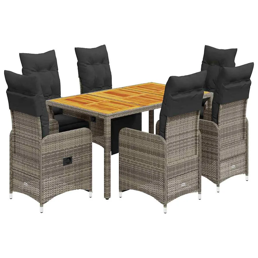 Ensemble de bistro de jardin 7 pcs coussins gris poly rotin - 2