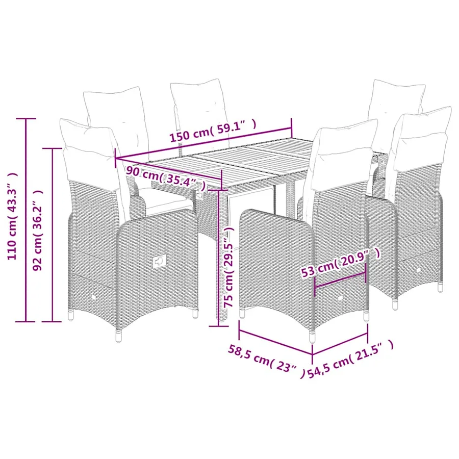 Ensemble de bistro de jardin 7 pcs coussins gris poly rotin - 7