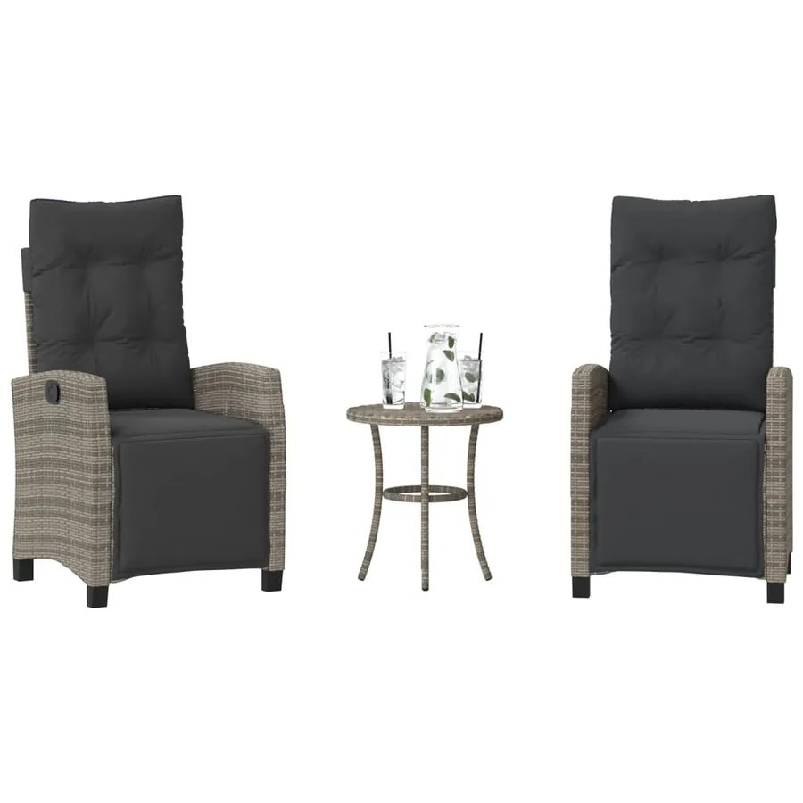 Ensemble de bistro 3 pcs avec coussins gris résine tressée