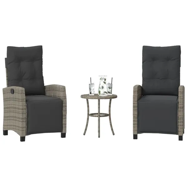 Ensemble de bistro 3 pcs avec coussins gris résine tressée
