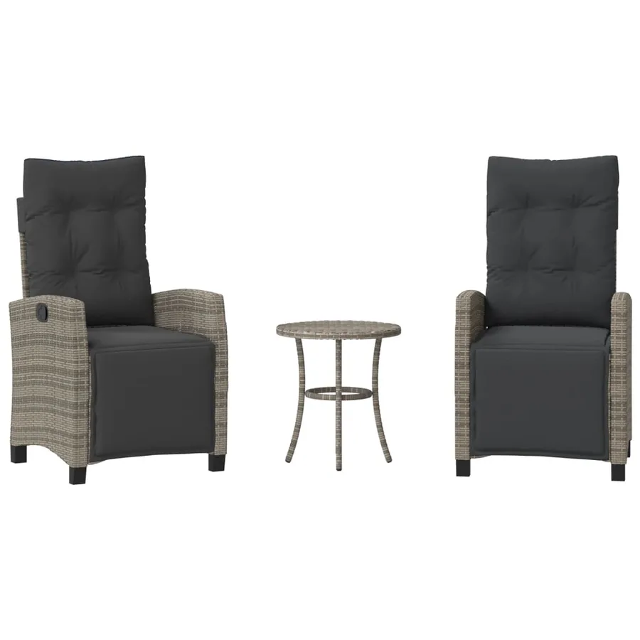 Ensemble de bistro 3 pcs avec coussins gris résine tressée - 2