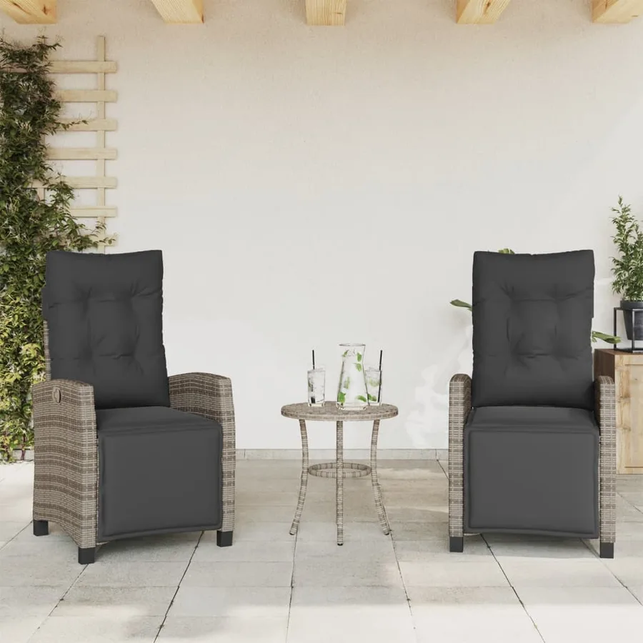 Ensemble de bistro 3 pcs avec coussins gris résine tressée - 3