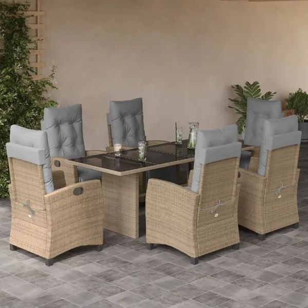 Ensemble à manger de jardin coussins 7 pcs mélange beige rotin