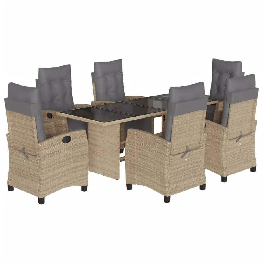Ensemble à manger de jardin coussins 7 pcs mélange beige rotin - 2