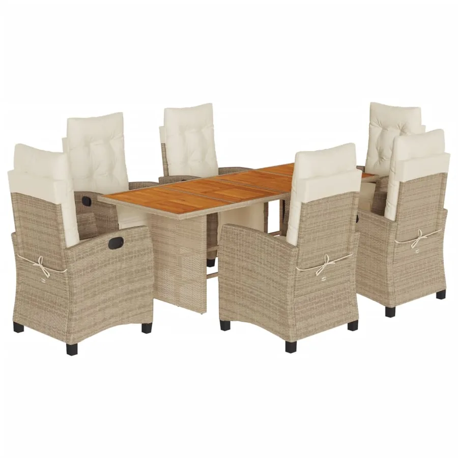 Ensemble à manger de jardin et coussins 7 pcs beige poly rotin - 2