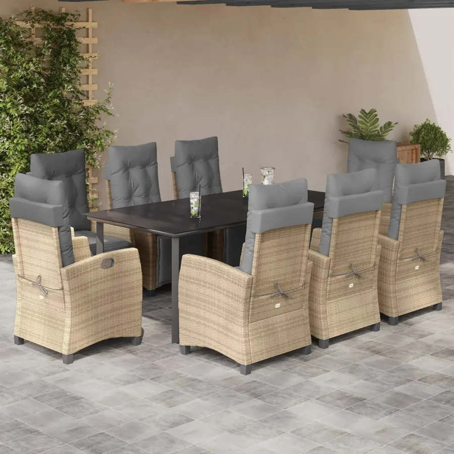 Ensemble à manger de jardin et coussins 9 pcs mélange beige
