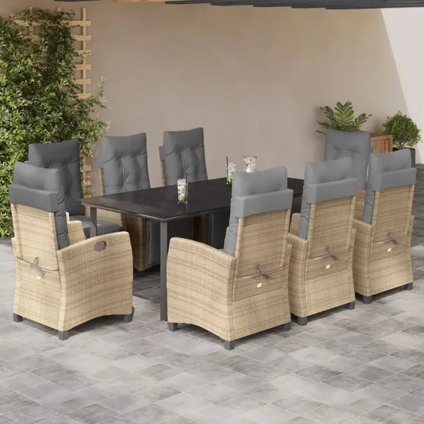 Ensemble à manger de jardin et coussins 9 pcs mélange beige