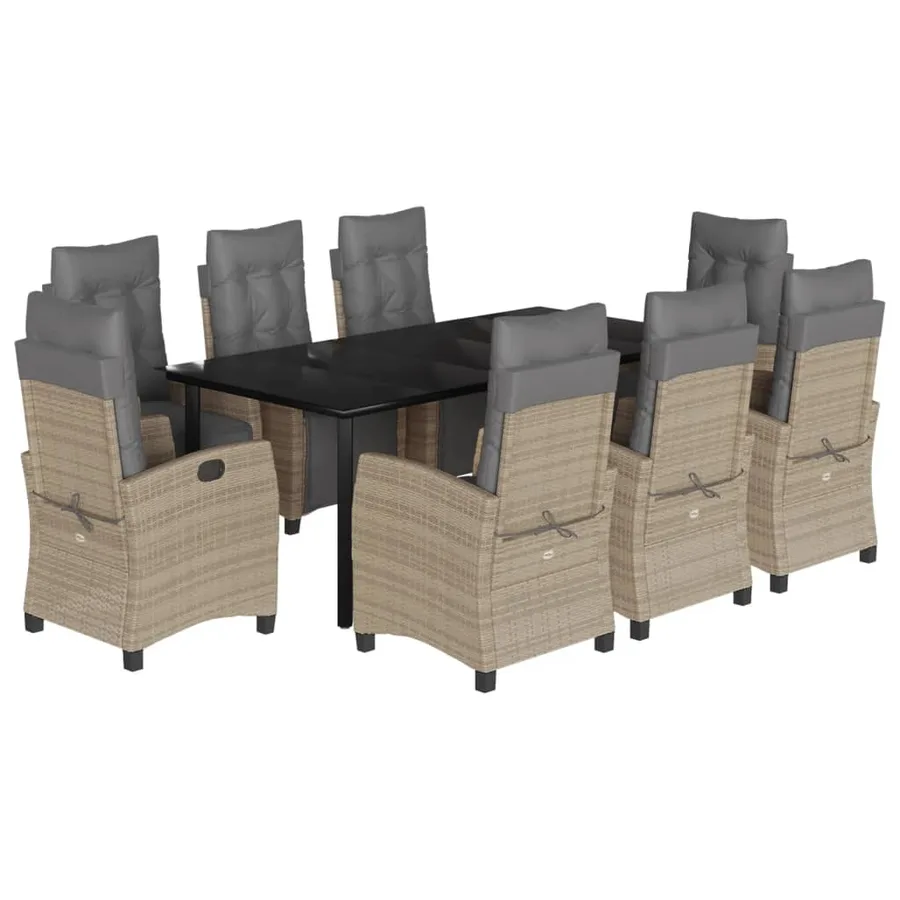 Ensemble à manger de jardin et coussins 9 pcs mélange beige - 2