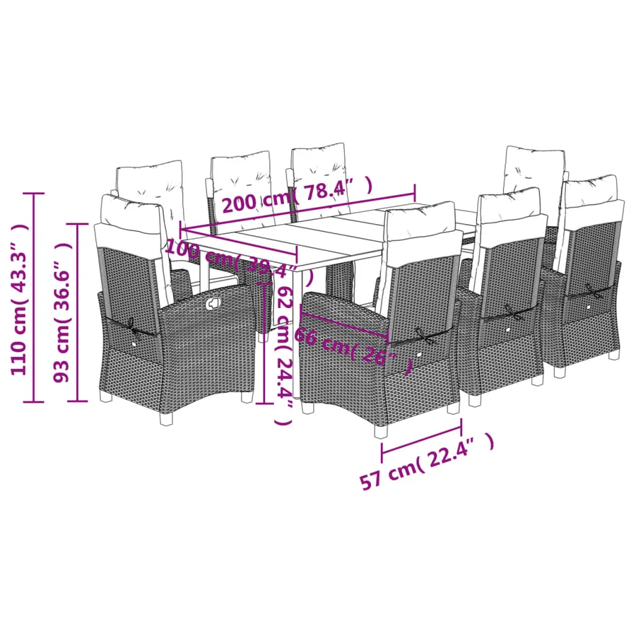 Ensemble à manger de jardin et coussins 9 pcs mélange beige - 9