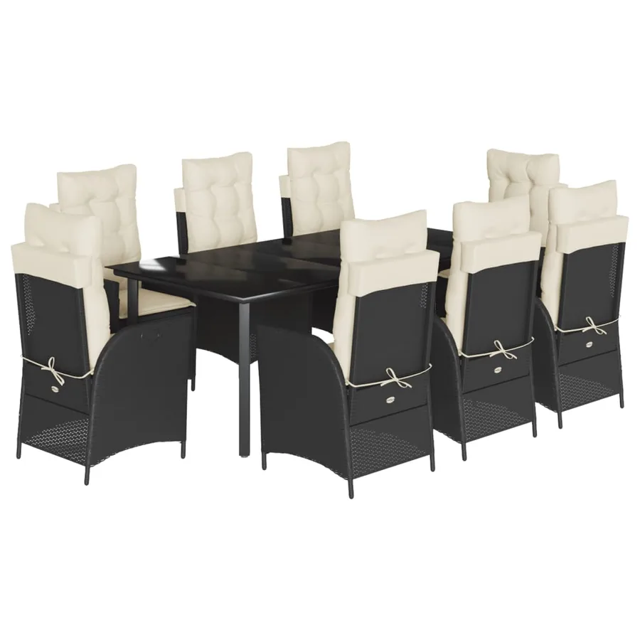 Ensemble à manger de jardin 9pcs coussins noir résine tressée - 2