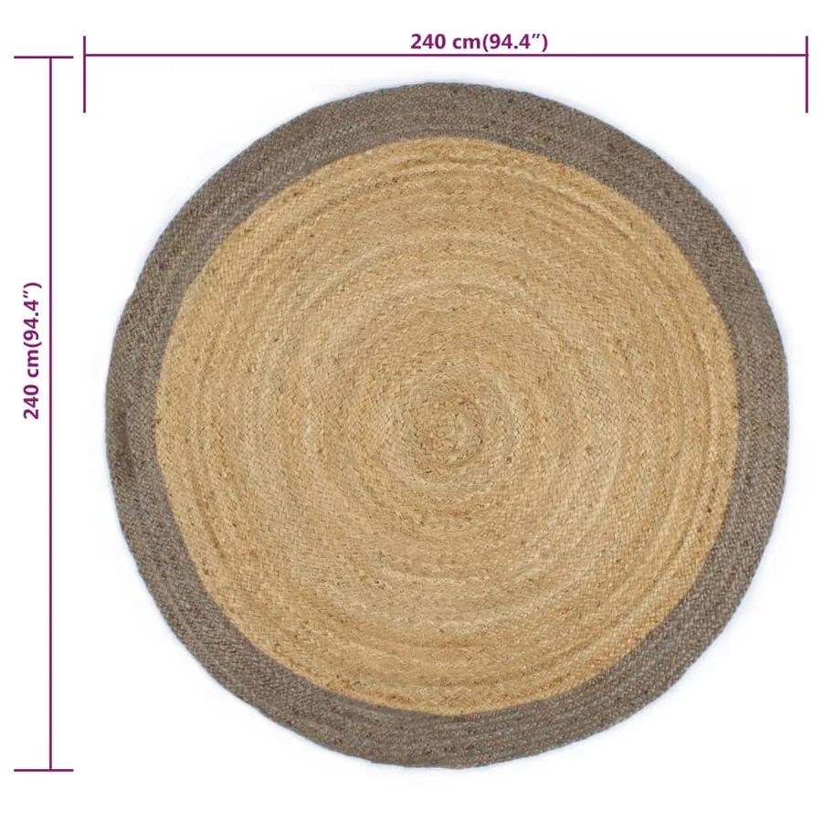 Tapis fait à la main Jute avec bord gris 240 cm - 6