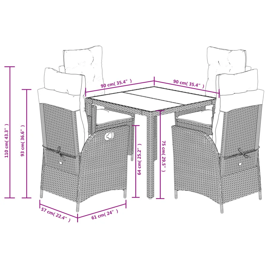 Ensemble à manger de jardin coussins 5pcs Noir Résine tressée - 12