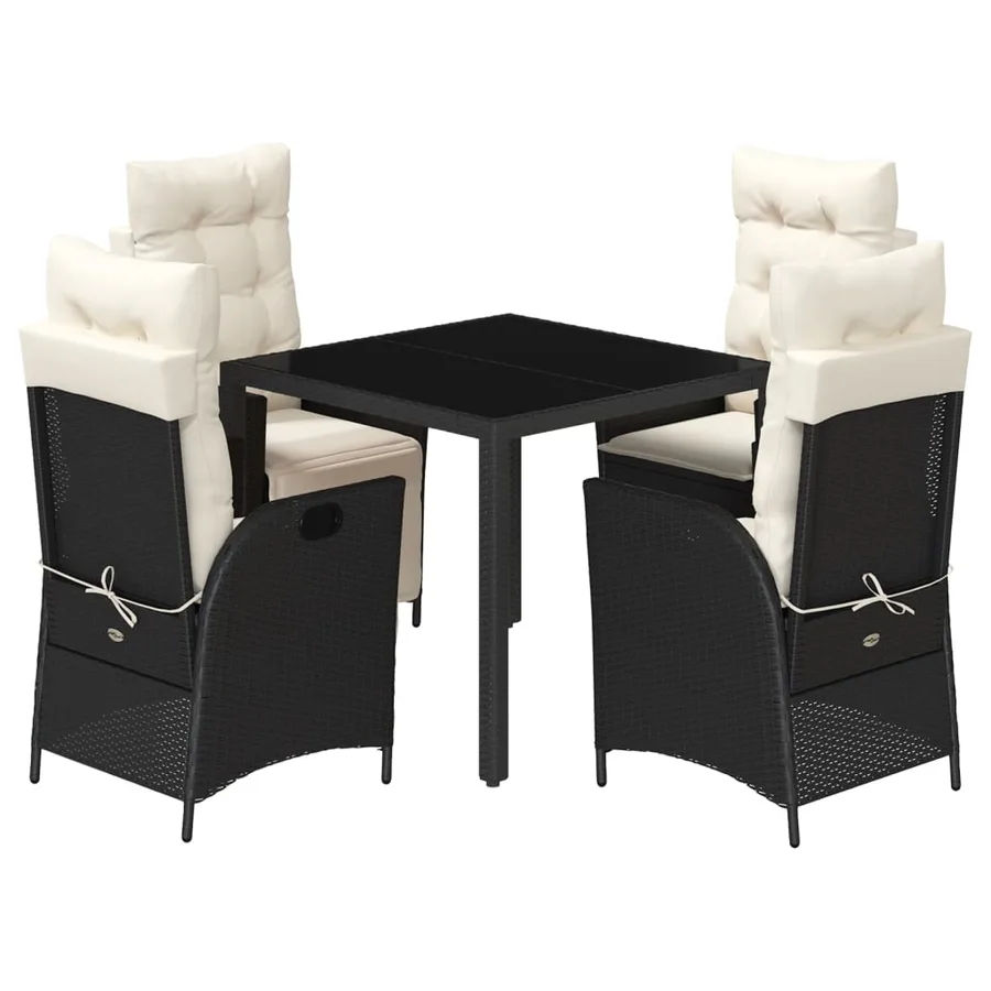 Ensemble à manger de jardin coussins 5pcs Noir Résine tressée - 2