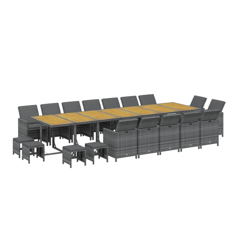 Ensemble à manger de jardin coussins 19 pcs Gris Résine tressée - 3
