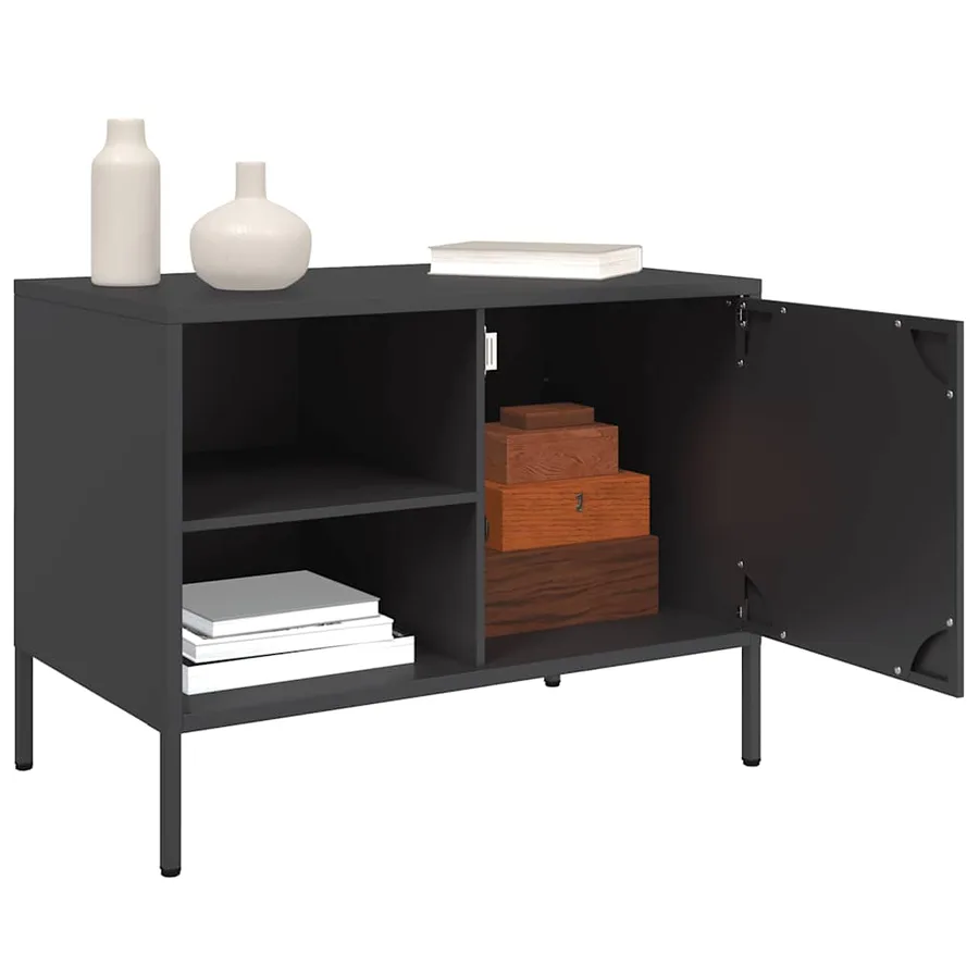 Meuble TV noir 68x39x50,5 cm acier - 5