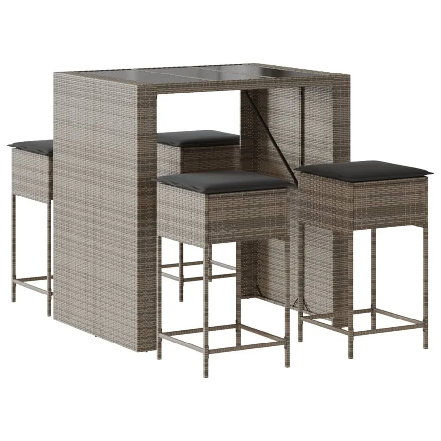 Ensemble de bar de jardin 5 pcs avec coussins gris poly rotin - 2