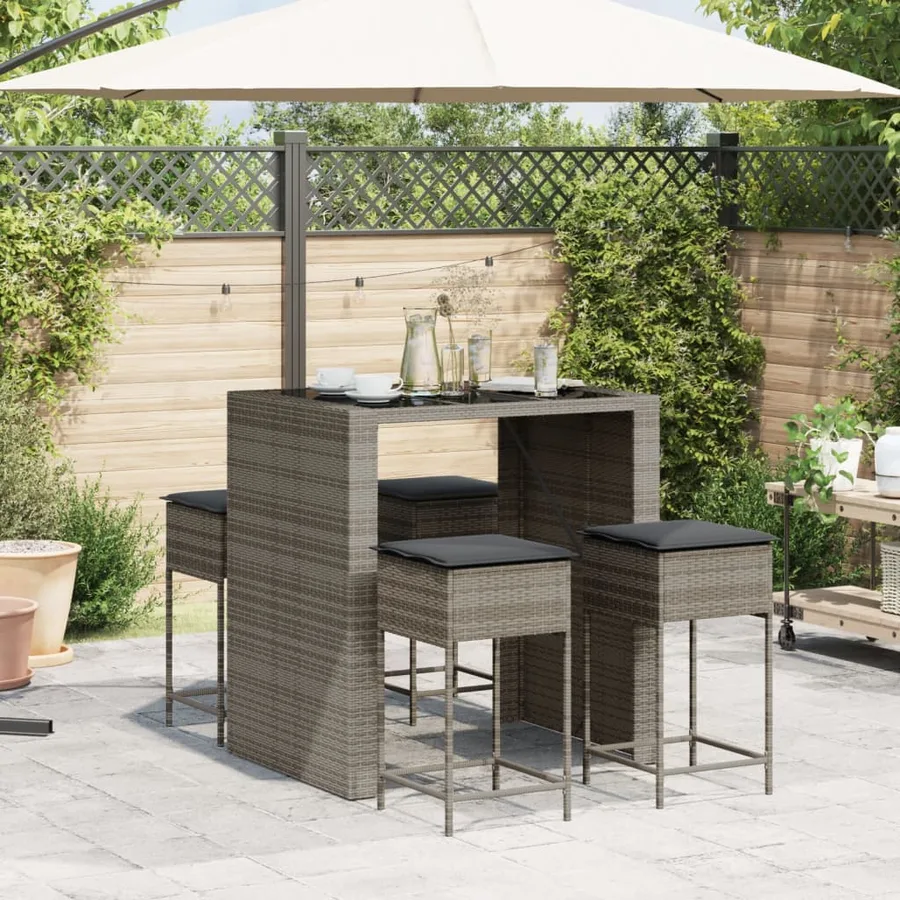 Ensemble de bar de jardin 5 pcs avec coussins gris poly rotin - 3