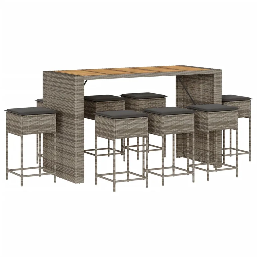 Ensemble de bar de jardin 9 pcs avec coussins gris poly rotin - 2