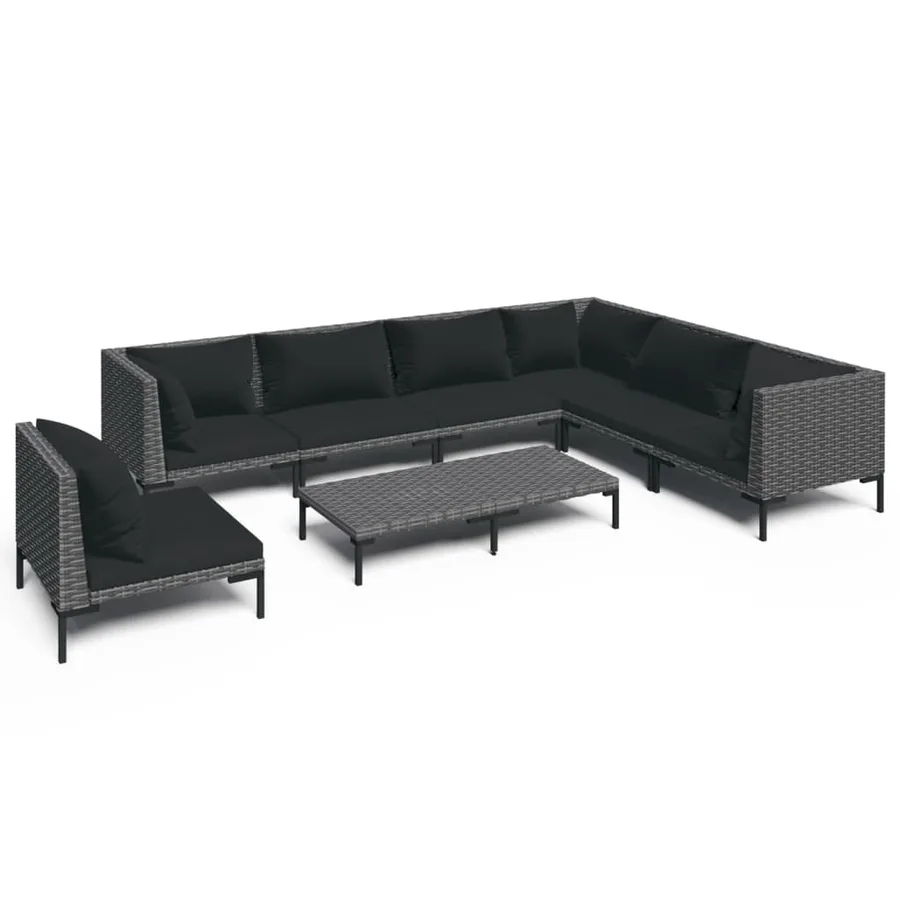 Salon de jardin 8 pcs avec coussins Résine tressée Gris foncé - 2