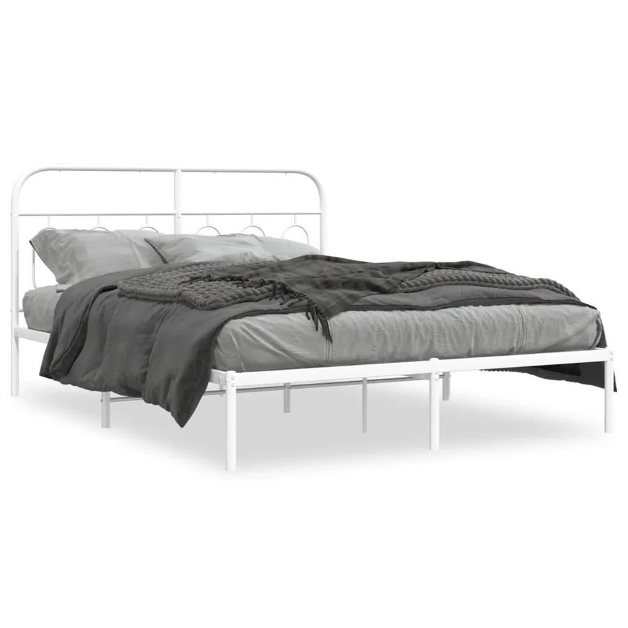 Cadre de lit métal sans matelas et tête de lit blanc 140x200 cm - 2