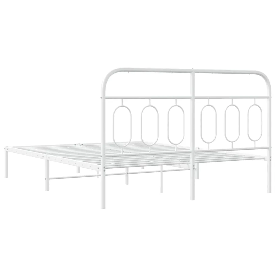 Cadre de lit métal sans matelas et tête de lit blanc 135x190 cm - 6