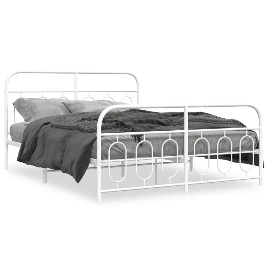 Cadre de lit métal sans matelas et pied de lit blanc 150x200 cm - 2