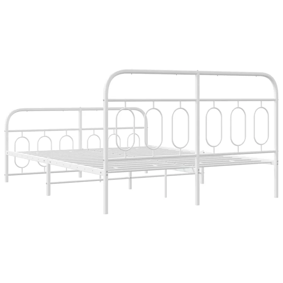 Cadre de lit métal sans matelas et pied de lit blanc 150x200 cm - 5