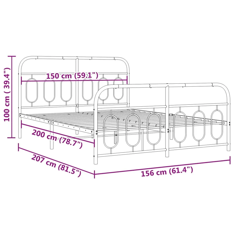 Cadre de lit métal sans matelas et pied de lit blanc 150x200 cm - 8