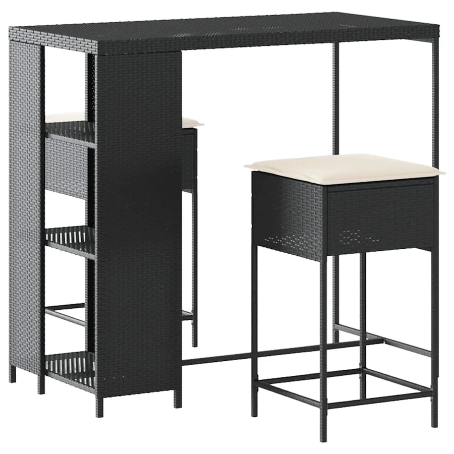 Ensemble de bar de jardin 3 pcs avec coussins noir poly rotin - 2