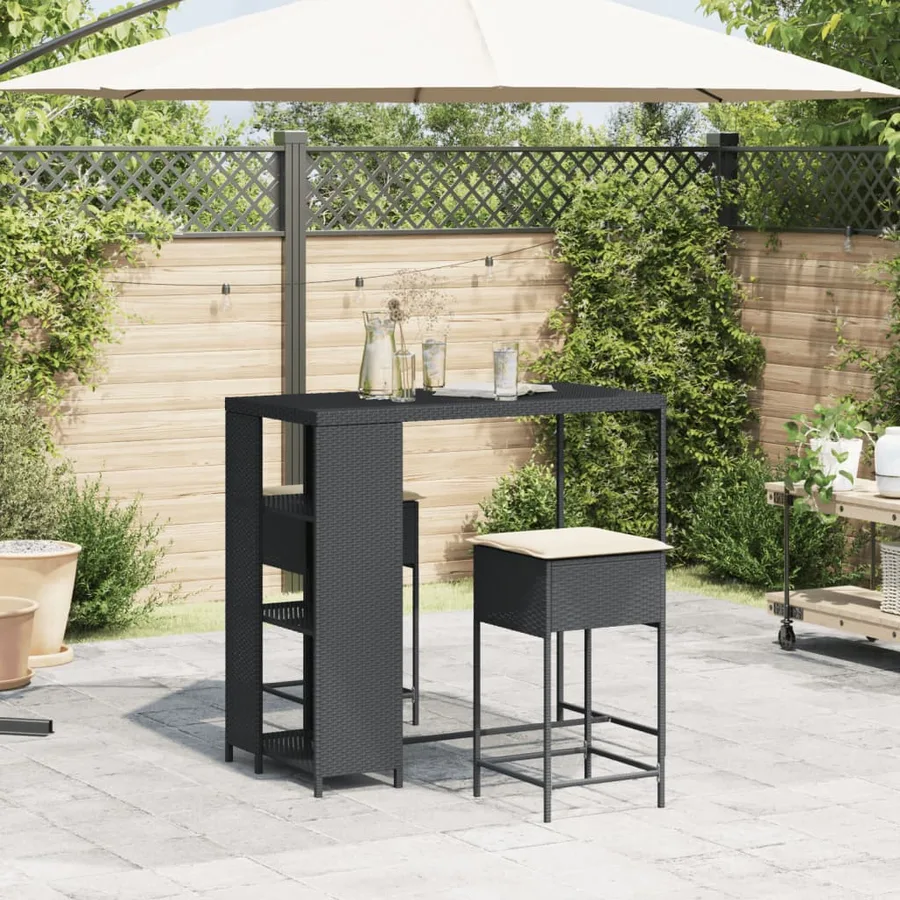 Ensemble de bar de jardin 3 pcs avec coussins noir poly rotin - 3