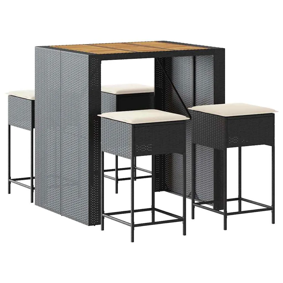 Ensemble de bar de jardin 5 pcs avec coussins noir poly rotin - 2