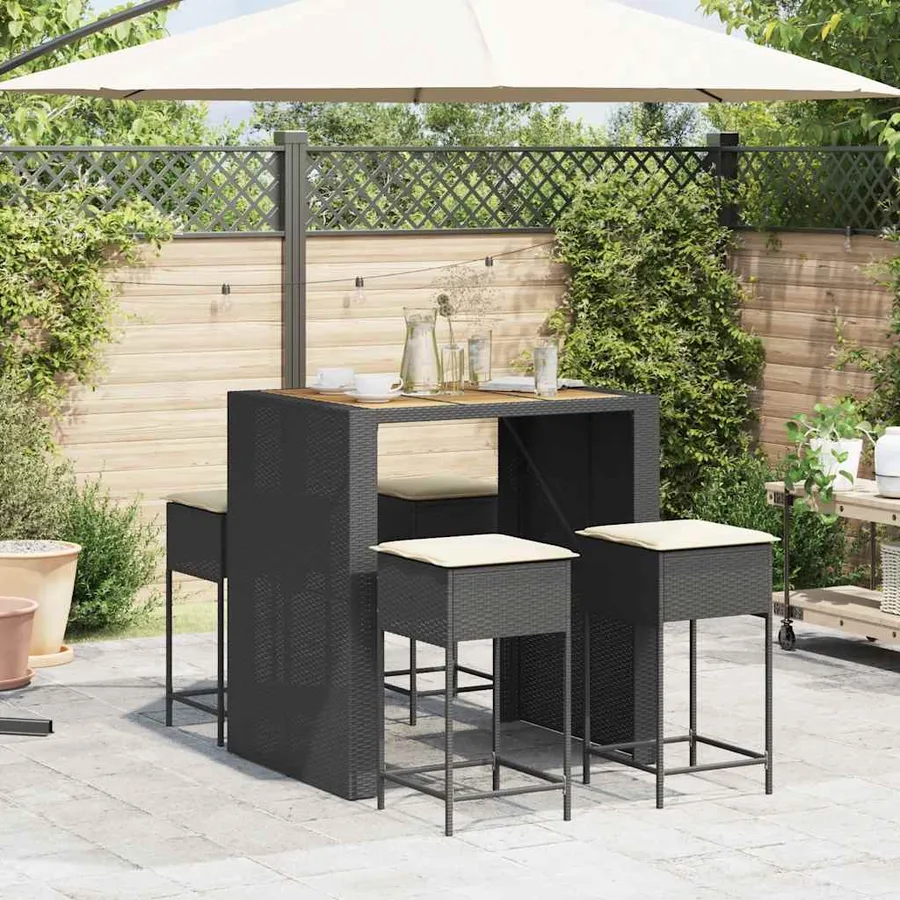 Ensemble de bar de jardin 5 pcs avec coussins noir poly rotin - 3