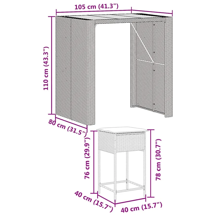 Ensemble de bar de jardin 5 pcs avec coussins noir poly rotin - 8
