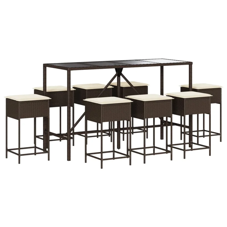 Ensemble de bar de jardin 9 pcs avec coussins marron poly rotin - 2