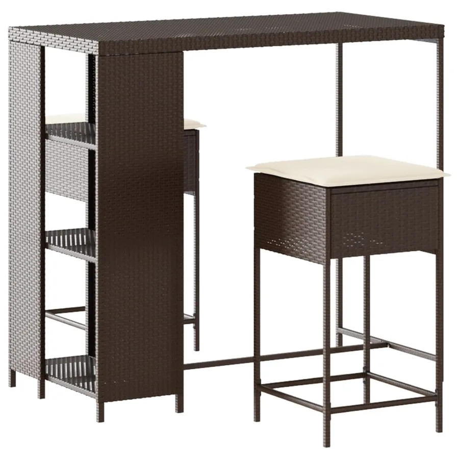 Ensemble de bar de jardin 3 pcs et coussins brun résine tressée - 2