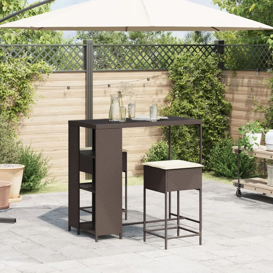 Ensemble de bar de jardin 3 pcs et coussins brun résine tressée - 3