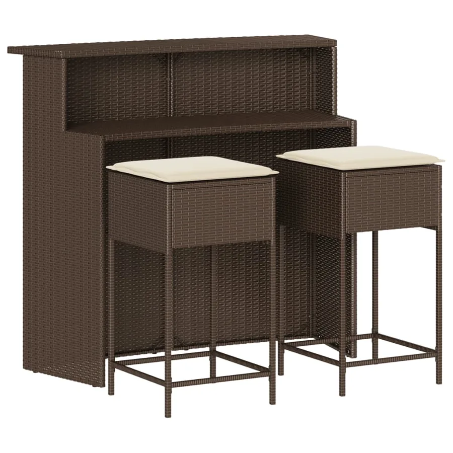 Ensemble de bar de jardin 3 pcs et coussins brun résine tressée - 2