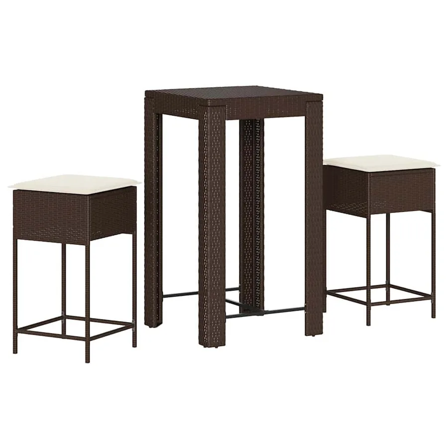 Ensemble de bar de jardin 3 pcs et coussins brun résine tressée - 2