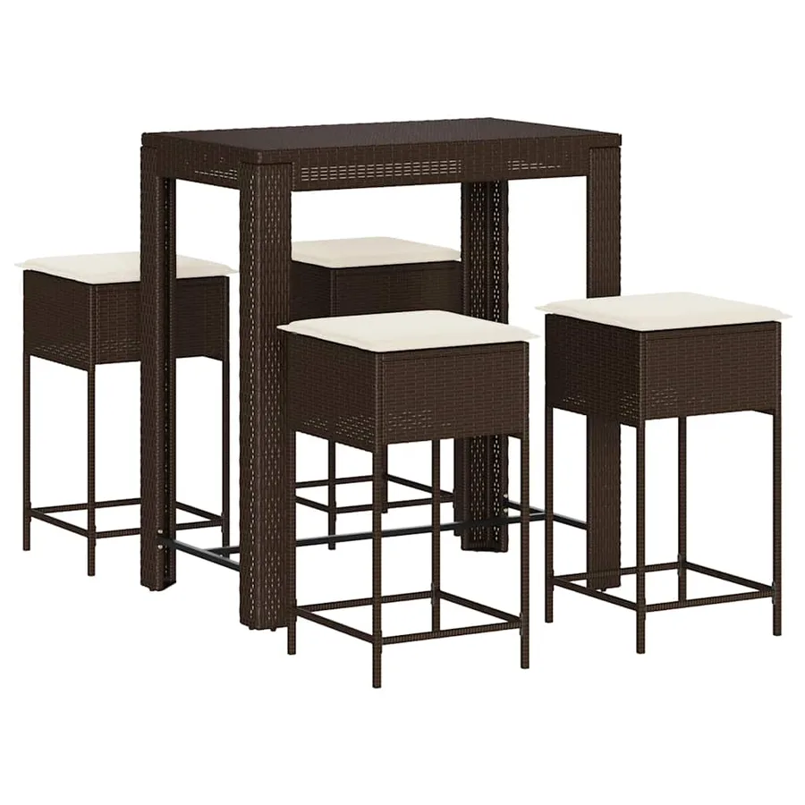 Ensemble de bar de jardin avec coussins 5 pcs marron poly rotin - 2